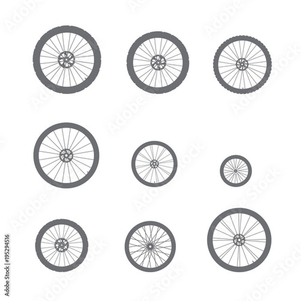 Obraz Vector bicycle wheels of different diameter and type.