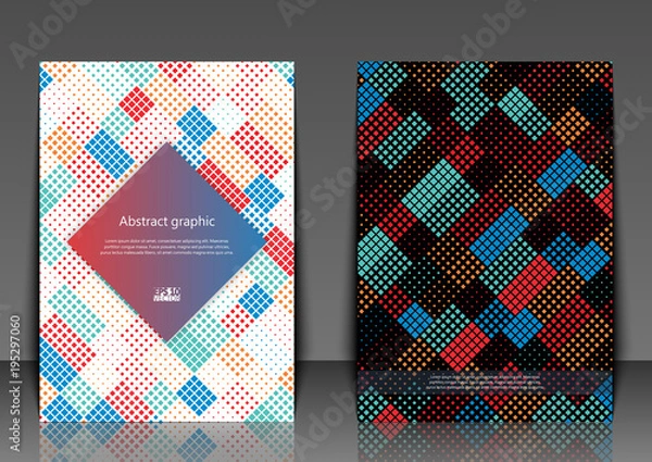 Fototapeta Flyer template with abstract background. Abstract square pixel mosaic background. Eps10 Vector illustration