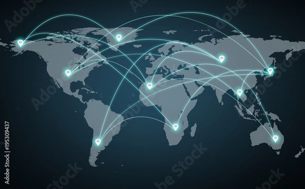 Fototapeta Mapa świata i połączenie z siecią społecznościową internet i technologia globalna, koncepcja przyszłości Cyfrowy świat