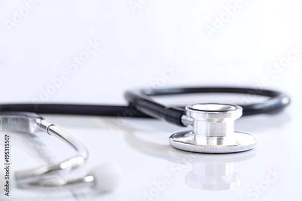 Obraz Stethoscope isolated on white table background.