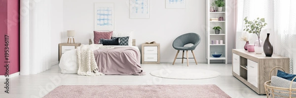 Fototapeta Pink woman's bedroom interior