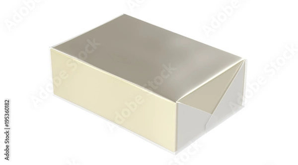 Obraz 3D realistic render of isolated plastic transparent wrap box with shadow,(butter, spread, soap mock up) on white background.