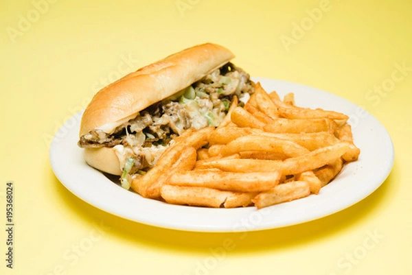 Obraz Cheese-steak with yellow background