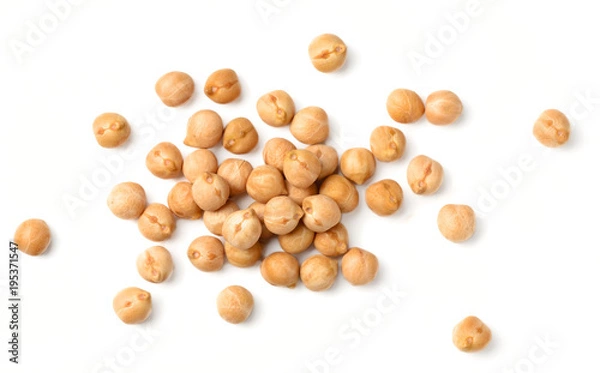 Fototapeta uncooked chickpea isolated on white, top view