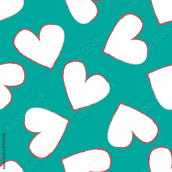 Obraz Abstract seamless heart pattern. Vector, minimalist white hearts on blue-green background