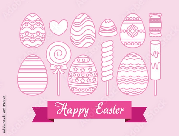 Obraz easter eggs and candies over pink background, colorful design vector illustration