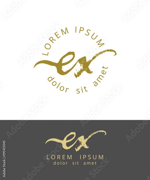 Fototapeta E X. Initials Monogram Logo Design. Dry Brush Calligraphy