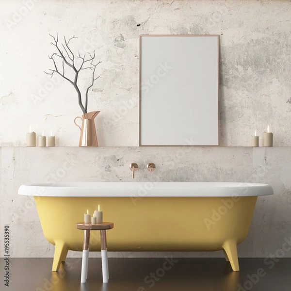 Fototapeta Mock up poster in the bathroom in a vintage style. Trend color. 3d.