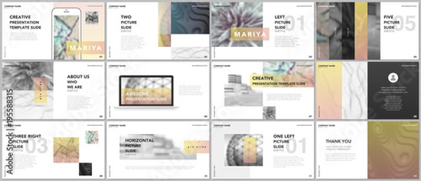 Fototapeta Minimal presentations, portfolio templates. Blue elements on a white background. Brochure cover vector design. Presentation slides for flyer, leaflet, brochure, report, marketing, advertising, banner