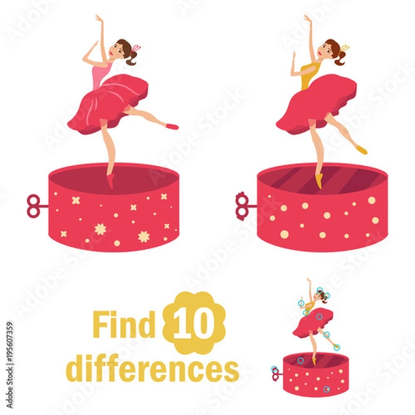 Fototapeta Find 10 differences. Dancer in the music box.