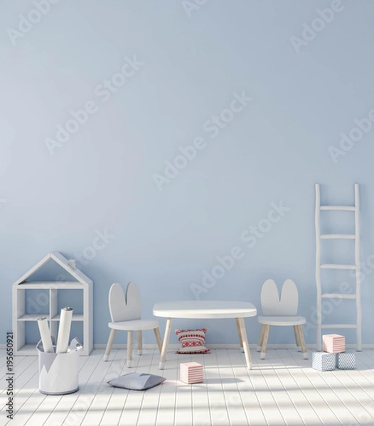 Fototapeta Wall mockup in child room 3d rendering 