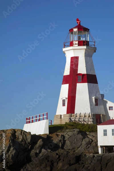Fototapeta Head Harbor Lighthouse Tower with Its Unique Painted Cross on Campobello Island in Canada