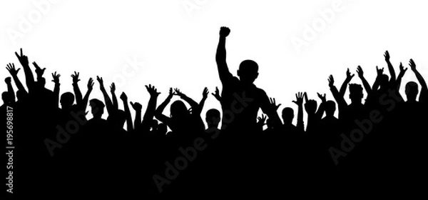 Fototapeta Applause of the crowd of people silhouette. Cheerful group of fans