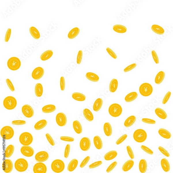 Fototapeta Chinese yuan coins falling. Scattered sparse CNY coins on white background. Flawless bottom gradient vector illustration. Jackpot or success concept.