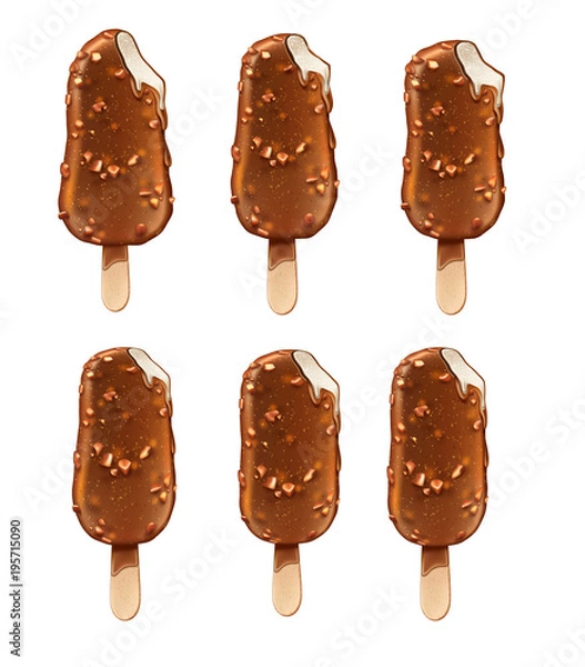 Fototapeta Vector 3d chocolate popsicle stick ice cream set