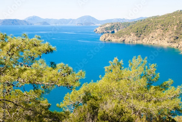 Fototapeta Seascape with islands. Mediterranean Sea near Göcek,Dalaman and Fethiye, Turkey.