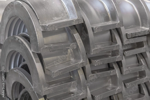 Obraz Industrial background from part aluminium casting flanges, oil or gas industry