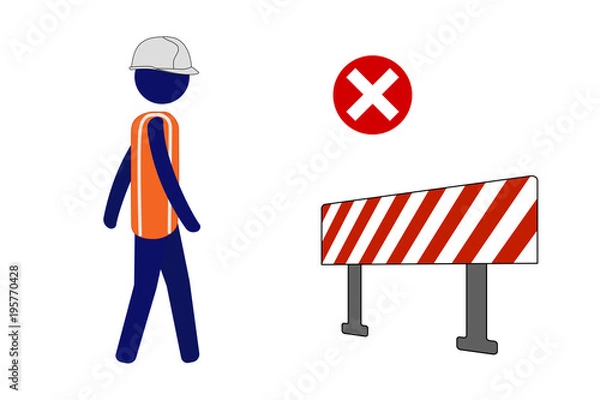 Obraz Isolated vector icon site worker walking forward even after seeing barrier.
