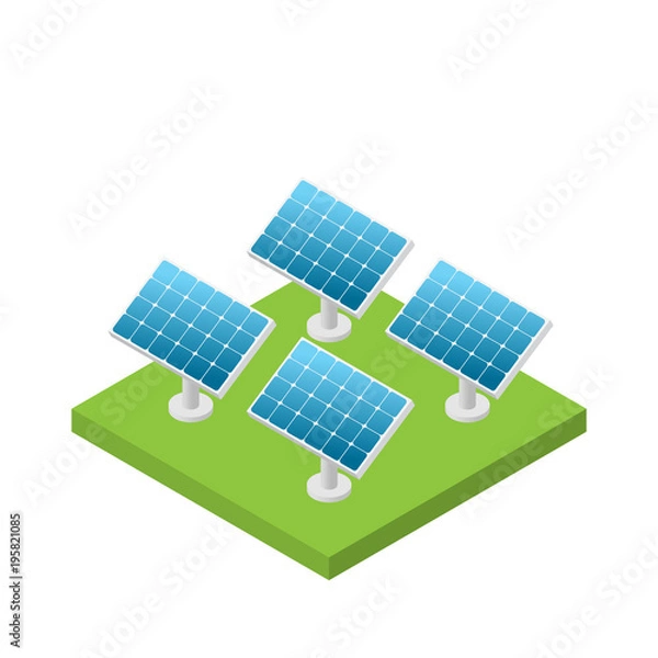Obraz Simple isometric solar cell power plant isolated, white background