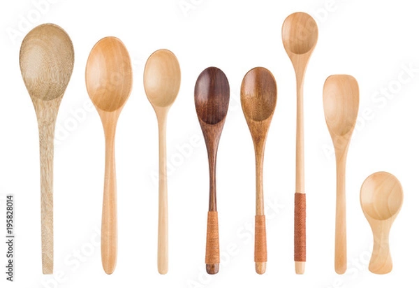 Fototapeta set wooden spoons isolated on white background, clipping path, full depth of field