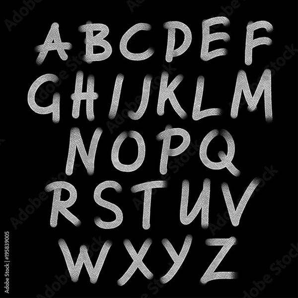 Fototapeta Hand drawn chalk whiting alphabet, font, letters