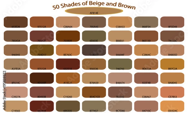 Obraz shades of brown color isolated on white background. Brown  tones and shades. Color backgrounds with codes. Vector illustration of palette.