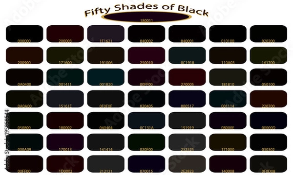 Obraz Shades of black color isolated on white background. Black tones and shades. Color backgrounds with codes. Vector illustration of palette.