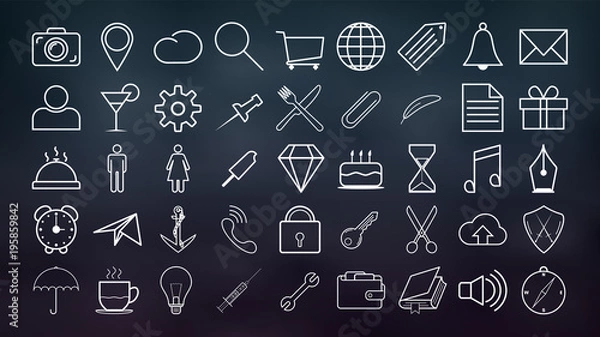 Fototapeta Set of outline icons Collection of high quality, white color for the design of websites and mobile applications.