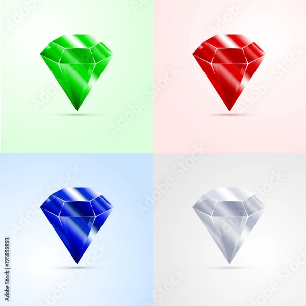 Fototapeta Set of gems, emerald, ruby, sapphire, diamond