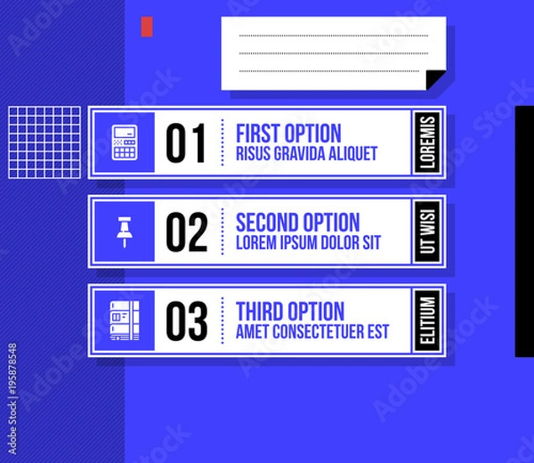 Fototapeta Three numbered banners/options in fancy geometric style on bright blue background