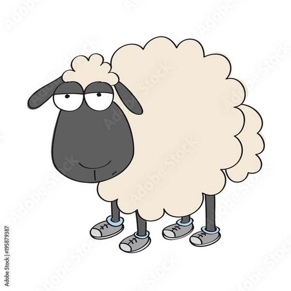 Obraz Dull sheep in shoes, standing and looking stupid - original hand drawn funny cartoon illustration