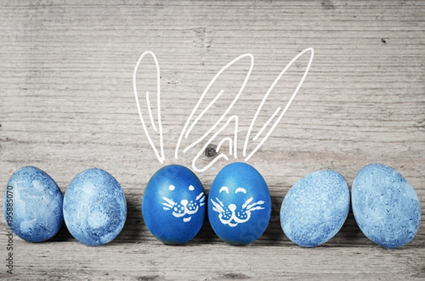 Obraz Funny bunnies easter eggs. Cute holidays decorations