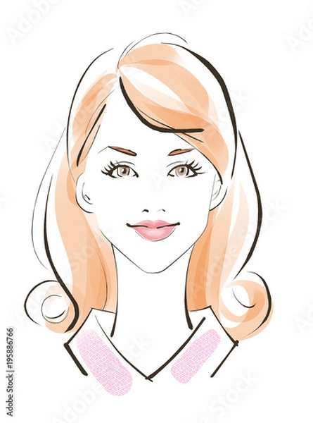 Fototapeta 女性の顔正面　ロングヘア