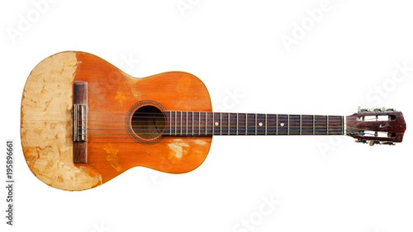 Fototapeta Old guitar on white