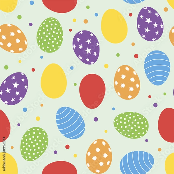 Obraz Easter seamless pattern with yellow, red, blue, purple and green eggs. Vector.
