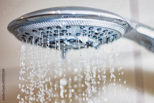 Obraz shower head with drops of water falling down
