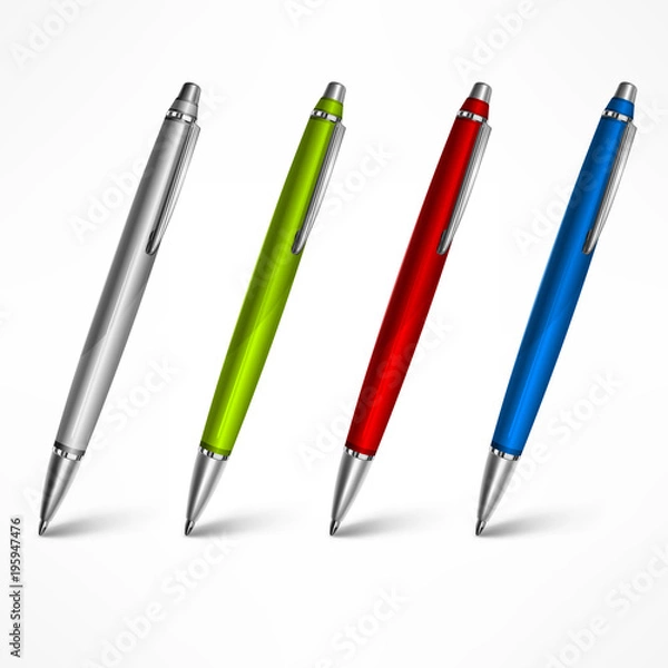 Fototapeta Set of pens, different for writing and drawing, isolated