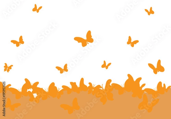 Fototapeta The sea of butterflies taking off into the sky (motilkov, beetles, moths). Merry background. 