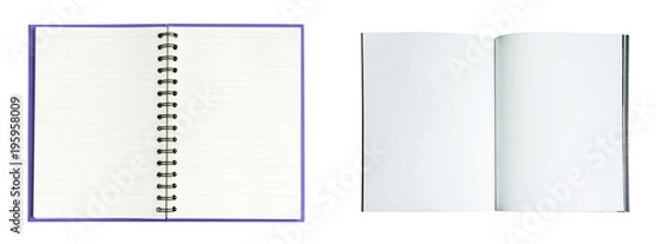Fototapeta Blank white page opened notebook isolated on white background.