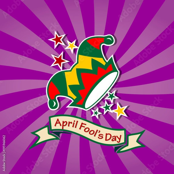 Fototapeta April Fools Day card with jester hat. Vector illustration