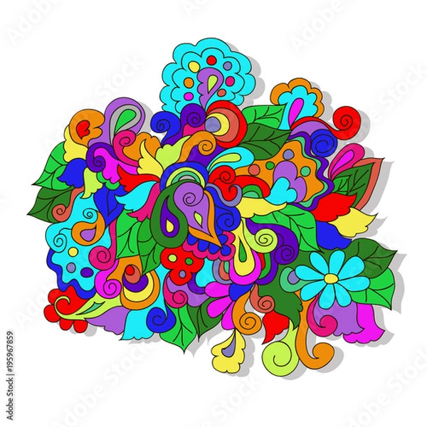 Obraz Doodles with flowers and swirl on a white background. Separate Doodle elements for drawing. You can pick and design on their own.