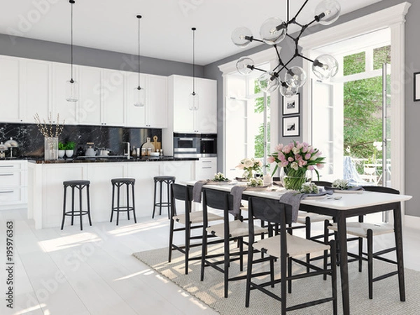 Fototapeta modern nordic kitchen in loft apartment. 3D rendering
