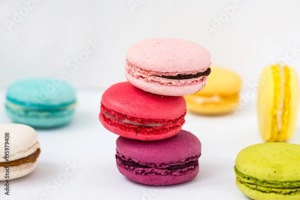 Fototapeta multicolored macarons on a white background