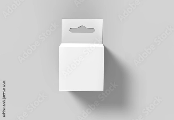 Fototapeta Hanging white blank cardboard packaging box with hang tab retail box for mock up design and design presentation. 3d render illustration.