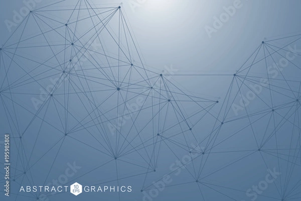 Fototapeta Geometric abstract background with connected line and dots. Structure molecule and communication. Scientific concept for your design. Medical, technology, science background. Vector illustration.