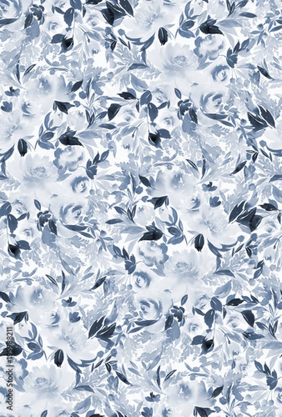 Fototapeta Seamless summer pattern with watercolor flowers handmade.