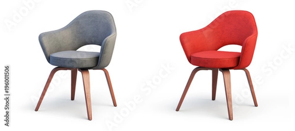 Obraz Modern gray and red armchairs. 3d render