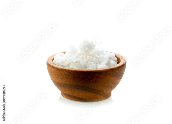 Obraz salt in wood bowl on white background