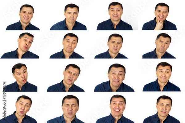 Fototapeta Set of man's portraits with different emotions