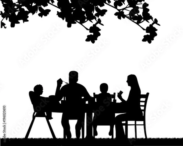 Fototapeta Family lunch in the open, one in the series of similar images silhouette